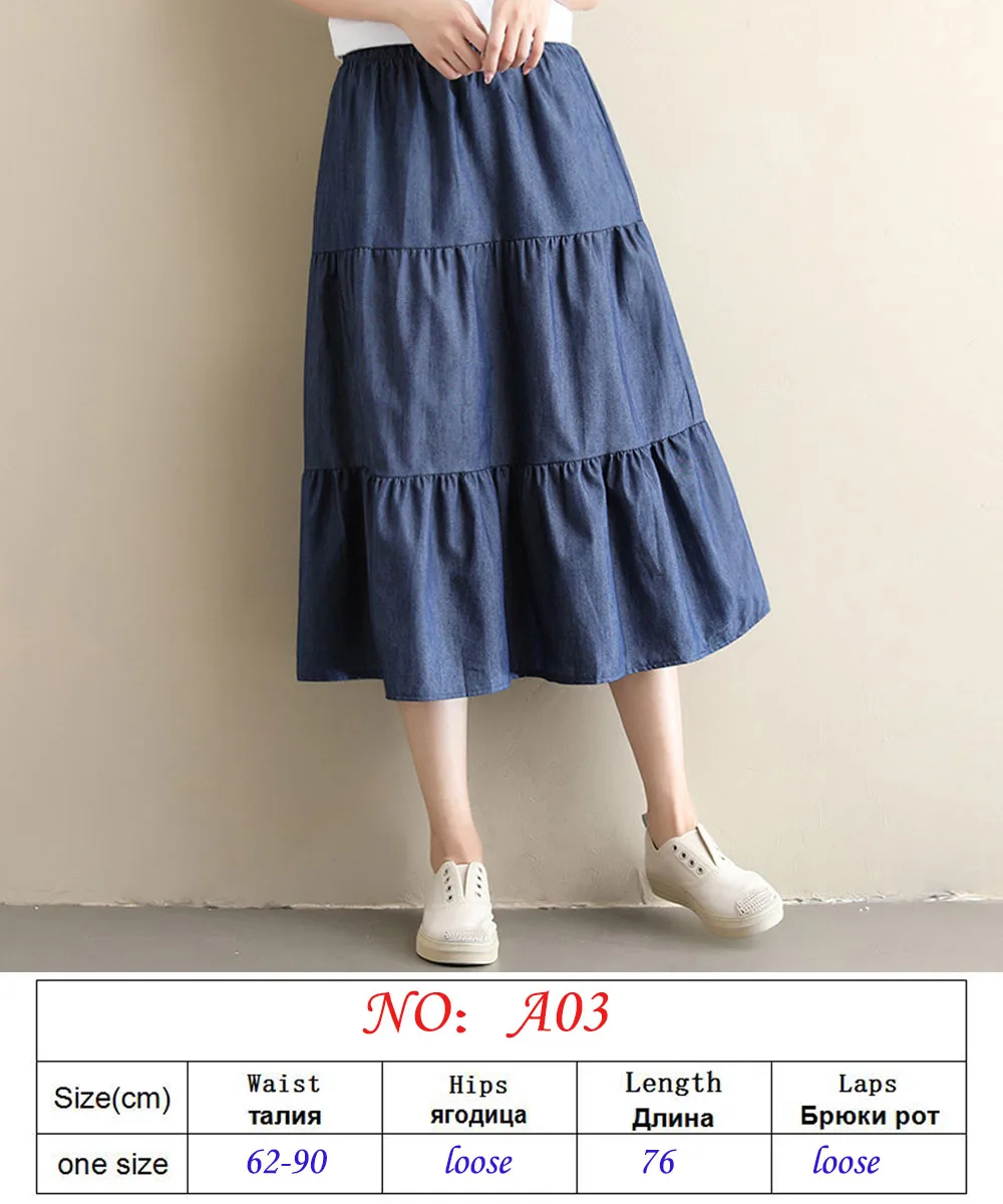 Лето осень модные женские юбки винтажная джинсовая юбка с натуральной талией плиссированная миди юбка Женская Повседневная металлическая кнопка юбки - Цвет: dark blue A03