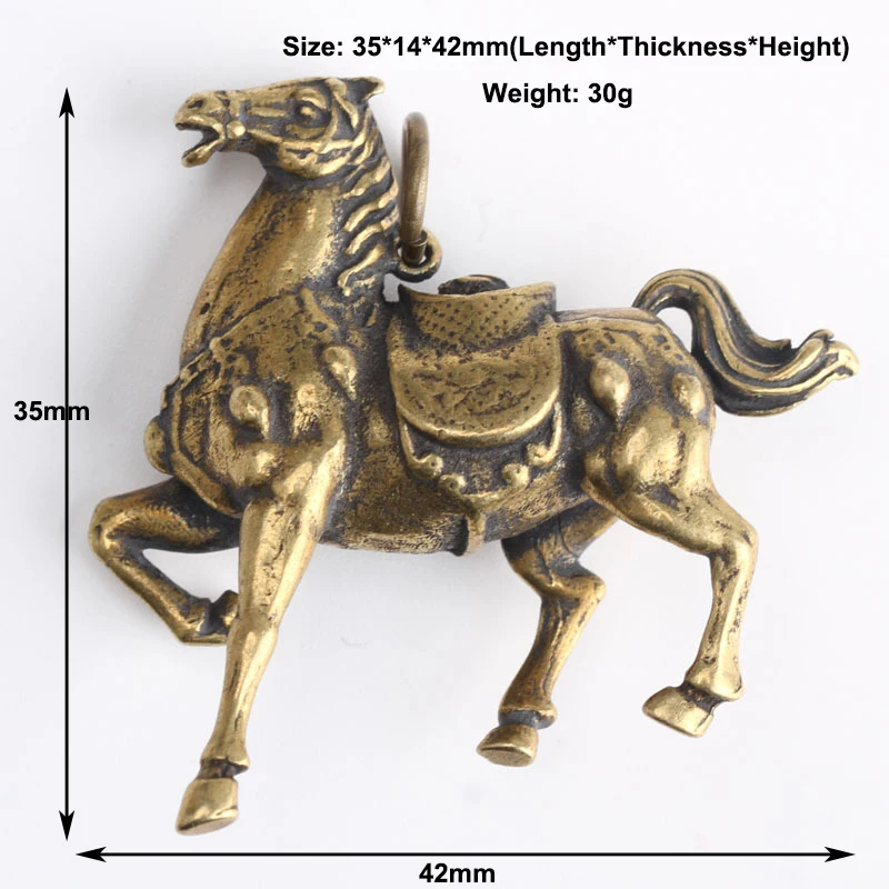 Тонкая литая медная цепочка для ключей в виде лошади войны, винтажный латунный брелок для ключей в виде животного, брелок для ключей, держатель для ключей, украшение для детей, подарок