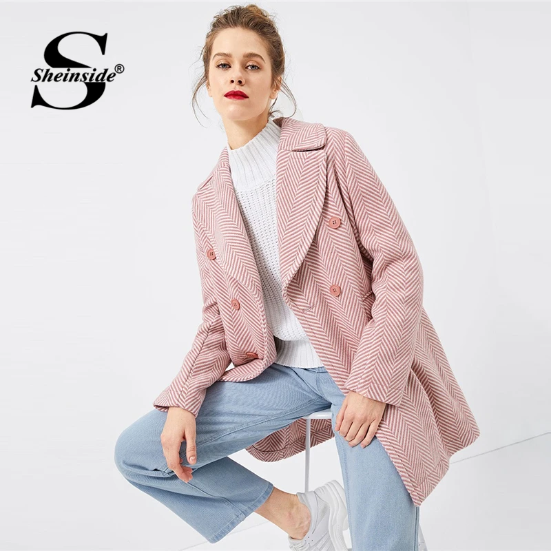 Sheinside Pink Wool Coat Women Autumn Elegant Overcoat 2018 Womens Clothing Notched Collar