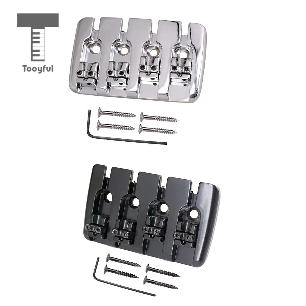 Tooyful Bass Bridge Tailpiece with Screws Wrench for 4 String Electric Bass Replacement Parts Black