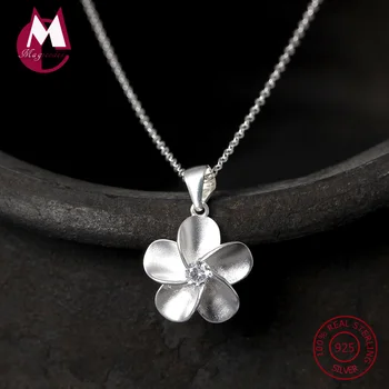 

10% 925 Sterling Silver Necklaces Pendant For Women Natural Zircon Crystal Pendant Trendy Flower Long Chain Fine Jewelry YN39