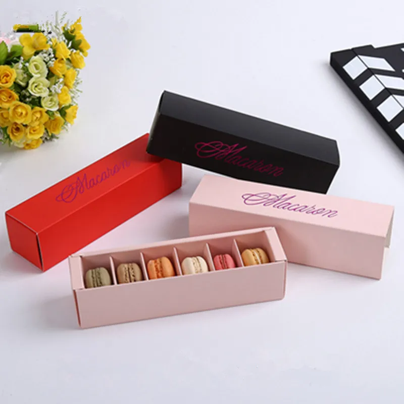 

6 Slot Macaron Packaging Box, Marshmallow chocolate packaging box, long rectangle box with sleeve PINK,RED,BLACK
