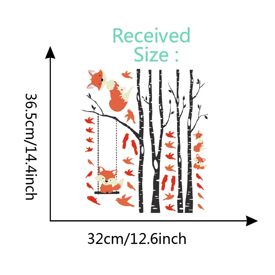 Lovely Fox Swinging Trees Birch Nursery Wall Stickers Birds DIY Vinyls Decals Home Decor Children kids Bedroom Door Art Mural (1)
