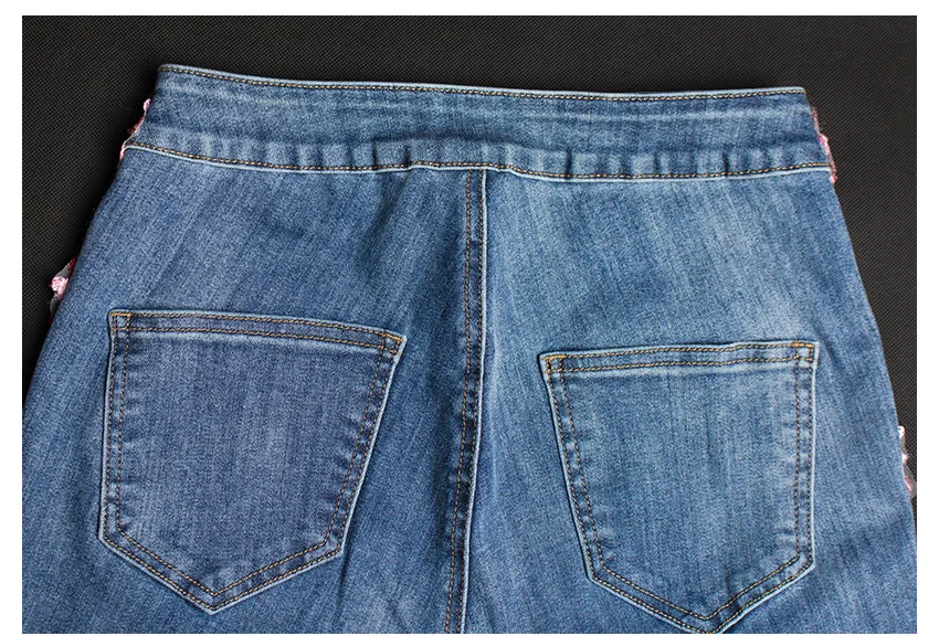 Большие размеры джинсы с высокой талией женские вышитые джинсы для женщин боковые ленты в полоску стрейч пуш-ап джинсы до щиколотки