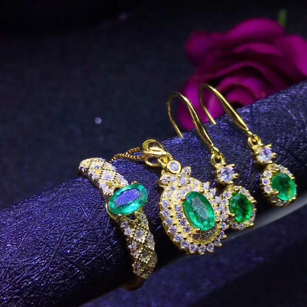 Natural and Real Emerald jewelry set Natural Real Emerald 925 sterling