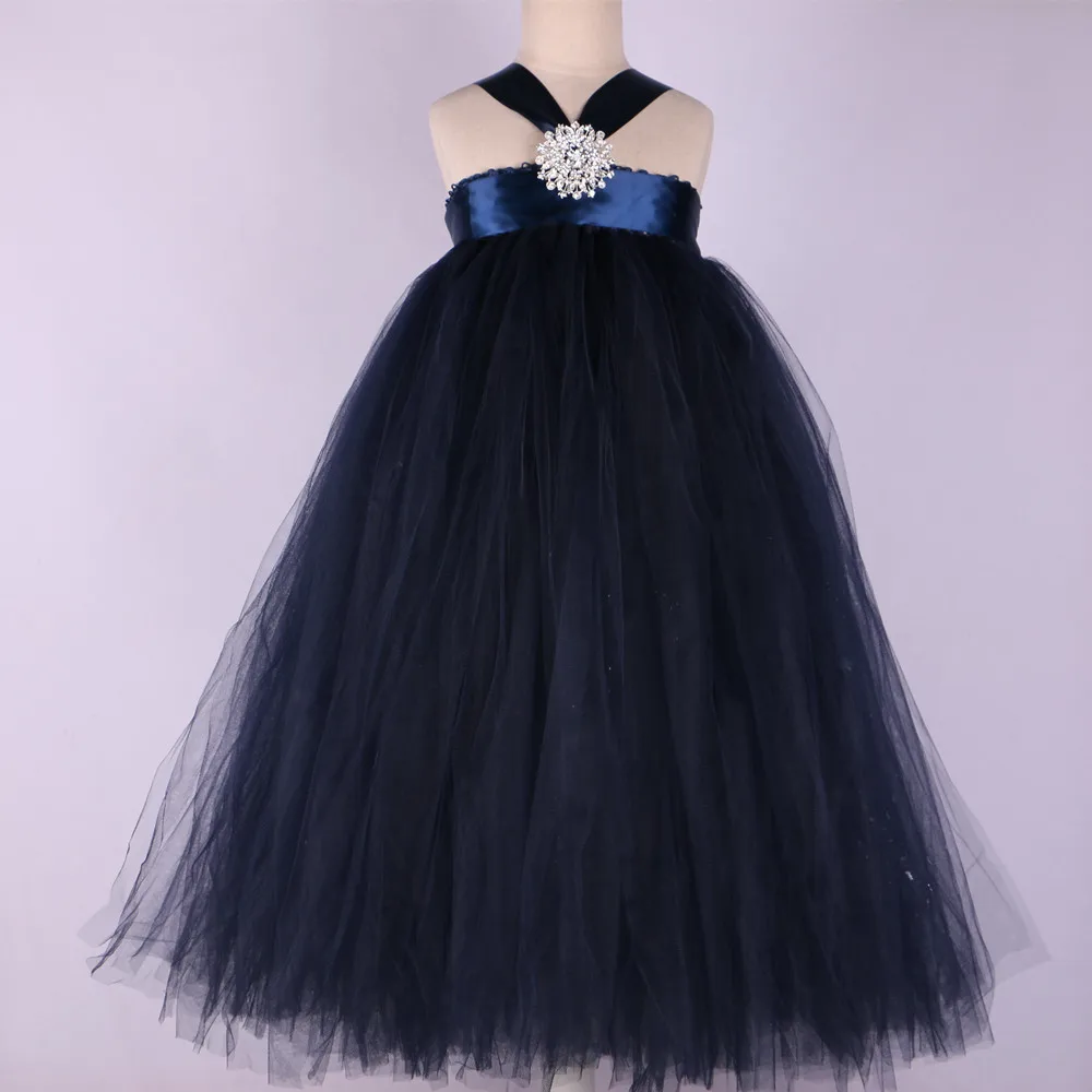 Темно-синие детские платья со стразами для девочек, платье-пачка на Хэллоуин черное кремовое платье с цветочным узором для девочек элегантные вечерние платья для девочек