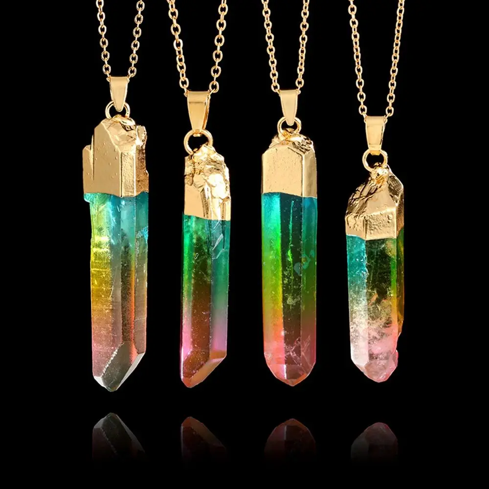 

1PC Gift For Women Colorful Geometric Irregular Crystal Natural Stone Chakra Rock Necklace Healing Pendant Necklace Jewelry