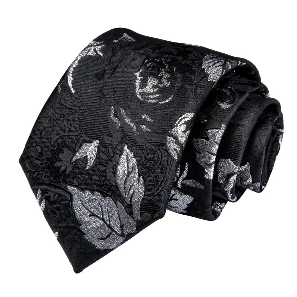 DiBanGu роскошные черные и белые цветочные мужские подарки зажим для галстука Hanky запонки галстук для мужчин Свадебная вечеринка деловой галстук набор MJ-7196