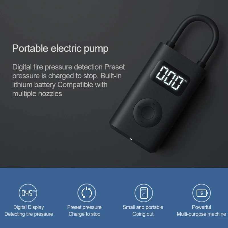 

Newest Xiaomi Mijia Portable Smart Electric Inflator Pump Digital Tire Pressure Detection for Bike Motorcycle Car Football