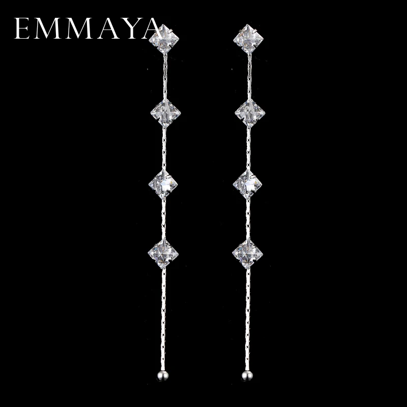 EMMAYA Silver Color Crystal Wedding Long Earrings Chandelier for Women Brides Bridesmaid Christmas | Украшения и аксессуары