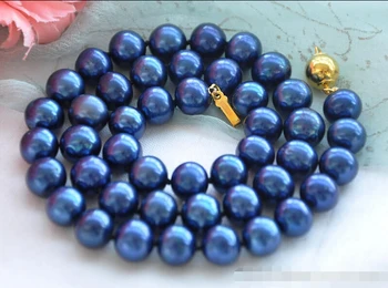 

FREE SHIPPING 00035 ROUND jewelry blue FRESHWATER PEARL NECKLACE