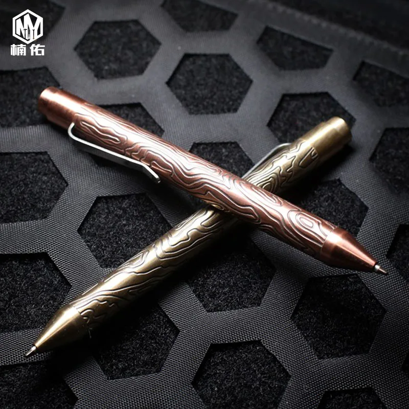 

1PC EDC Brass Copper Button Ballpoint Pen Portable Pocket Titanium Alloy Business Office Signature Pen Tactical Self-defense Pen