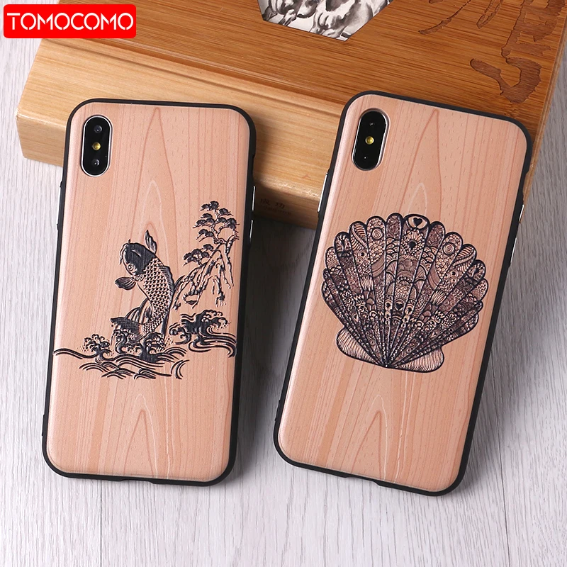 

TOMOCOMO imitative Wood Cover For 6Plus 7 7Plus 8 8Plus X XS Max 3D Relief Elephone Vintage Style Phone Cases Cover Capa Fundas