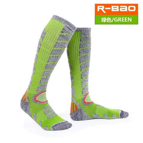 R-BAO, зимние теплые мужские и женские теплые лыжные носки, толстые хлопковые спортивные носки для сноуборда, велоспорта, катания на лыжах, футбола, гетры, гольфы, 3321 м - Цвет: GREEN  M