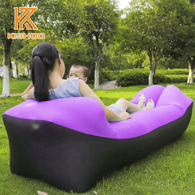 Открытый Портативный Воздушный пляжный стул быстро надувной кемпинг диван Спальный Ленивый мешок шезлонг воздушный диван кровать шезлонг стул - Цвет: black and purple