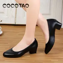 Black Stiletto High-heeled Women Round-headed Mothers Shoes Round-headed Middle-heeled 3cm Work Single Shoe Leather Shoes Ol 18 цена Black Stiletto High-heeled Women Round-headed Mothers Shoes Round-headed Middle-heeled 3cm Work Single Shoe Leather Shoes Ol 18 цены онлайн
