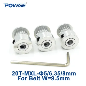 

POWGE 3pcs 20 Teeth MXL Timing pulley Bore 5/6.35/8mm for width 9.5mm MXL Timing Belt Trapezoid 20 MXL 037 BF pulley 20Teeth 20T