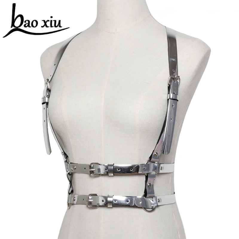 

Punk metal O-ring Body Garters Leather belts High quality gold silver Bondage Cage Sculpting Harness Waist Belt Straps Suspender