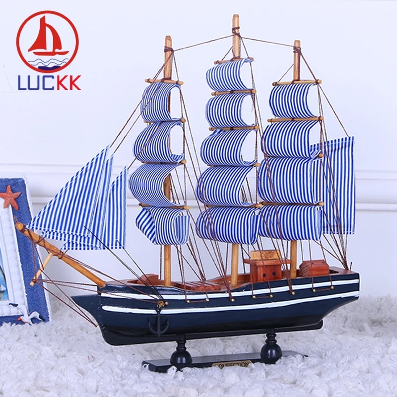 

LUCKK 33CM Mediterrean Handmade Wooden Ships Model Home Interior Decor Room Wood Crafts Nautical Souvenirs Figurines Ornaments