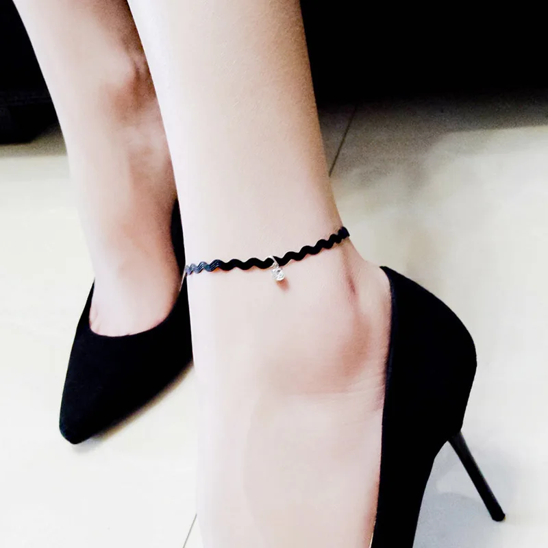 Boho Lace Anklets for Women Foot Jewelry Summer Beach Crochet Black Ankle Bracelet Sandals on the leg Female Bohemian Accessorie