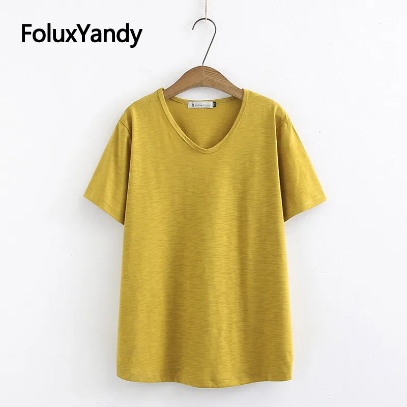 

5 Colors Women Tops Basic Casual T-shirt Short Sleeve V-neck Plus Size XXXL 4XL Loose Summer Tops Tees KKFY3411