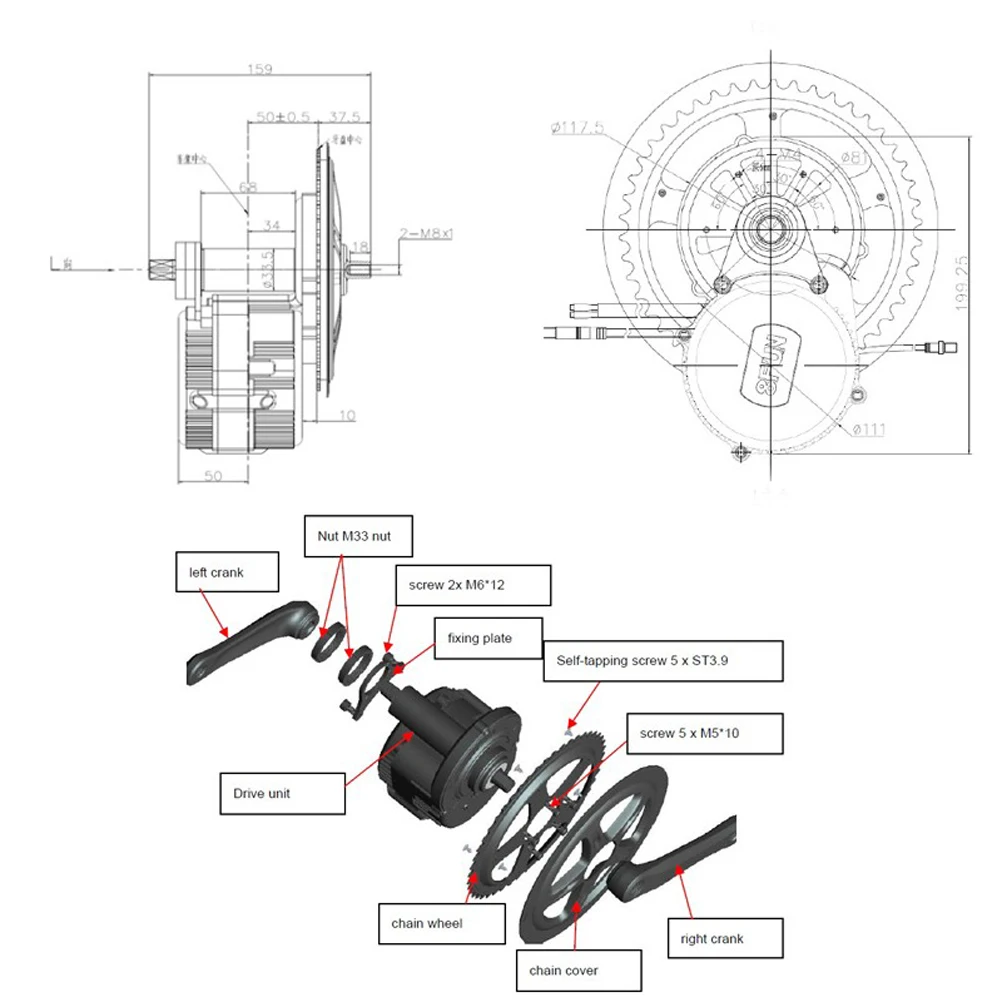 Excellent Bafang Electric Bicycle Motor BBSHD03 48V 1000W 8fun/bafang motor BBSHD03 mid crank motor with color display  snow fat bike 5