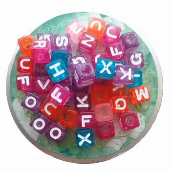 

Free Shipping 6*6MM 2600PCS/Lot Glitter Bling Transparent Cube Acrylic Letter Beads Plastic Big Hole Square Alphabet Beads