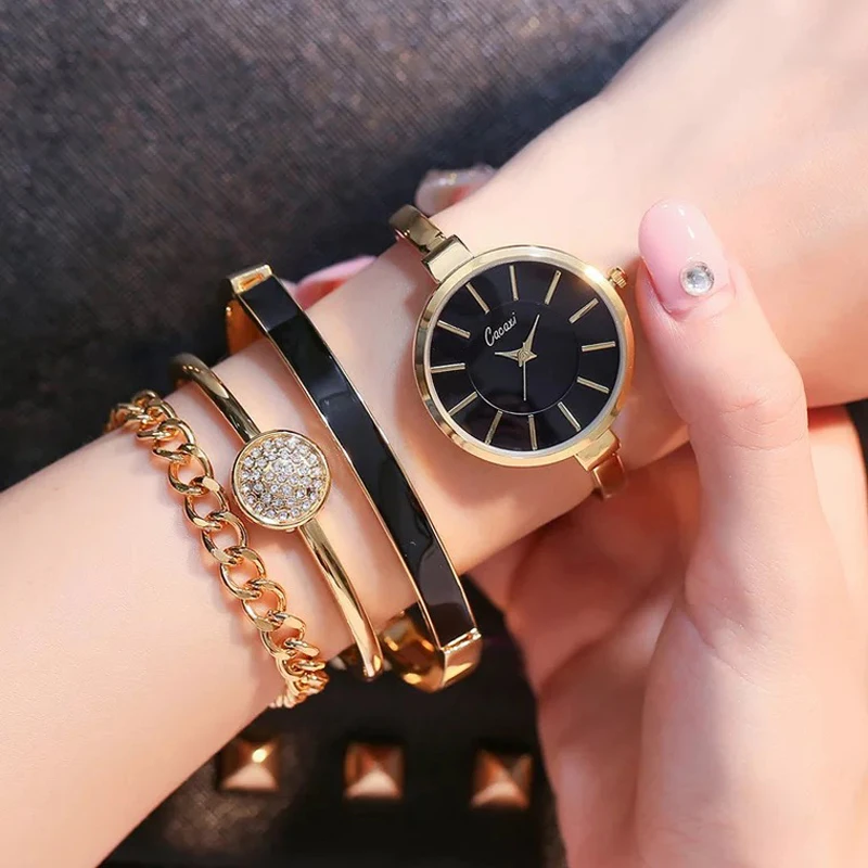 

Cacaxi Luxury Women Watches Alloy Gold Jewelry Bracelet Wristwatch Women Dress Popular Watch Set 4pcs Relogio Feminino A141