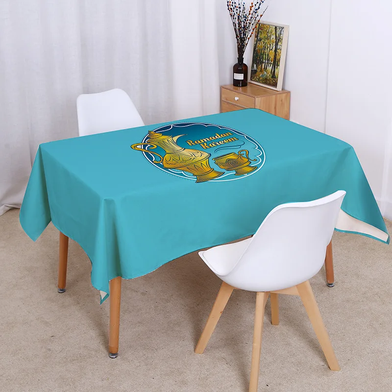 Islamic Eid Mubarak Lantern Crescent Waterproof Tablecloth Luxury Muslim Ramadan Kareem Mosque Worship Decoration Table Cloth B75-11