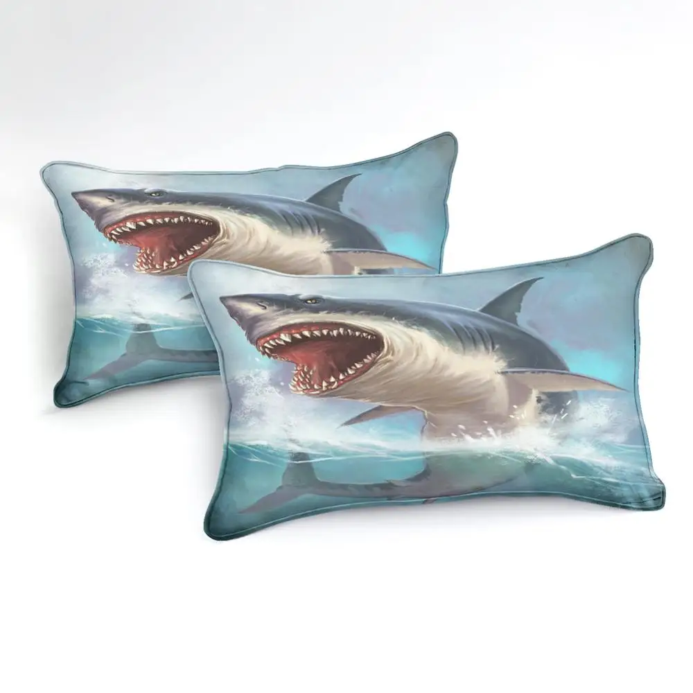 3D Shark Boy Bedding Set Ocean Animal duvet cover set Queen Ocean Fish Bed Set Blue Shark Bed Line King Home Textiles