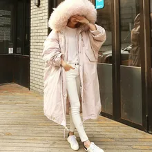 Winter Coat Women Large Fur Collar Hooded Long Jacket Thicken Warm Korean Padded Parkas 2017 Oversized Military Parka