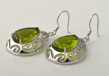 

Free shipping custom processing fashion 18 k gold drops of olive Shi Huali 925 sterling silver earrings 6.6 ct