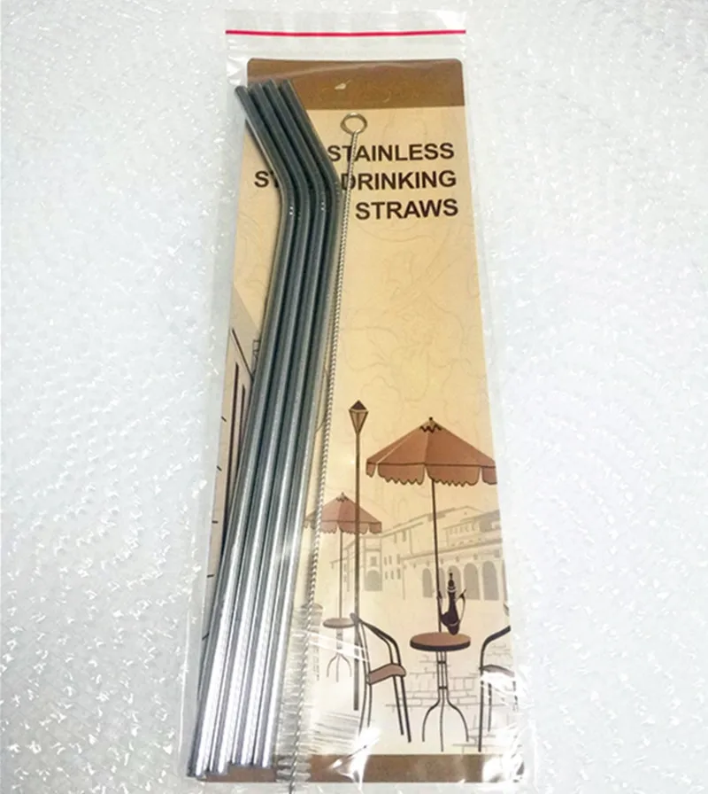 

50 sets Reusable Straight Bent Stainless Steel Drinking Straws With 1 Pc Cleaning Cleaner Brush For Coffee Milk Drinkware