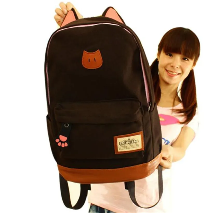 

High Quality Women Campus Girls Travel Young Backpack With Cat Ears School Bags womens backpacks bolsa feminina
