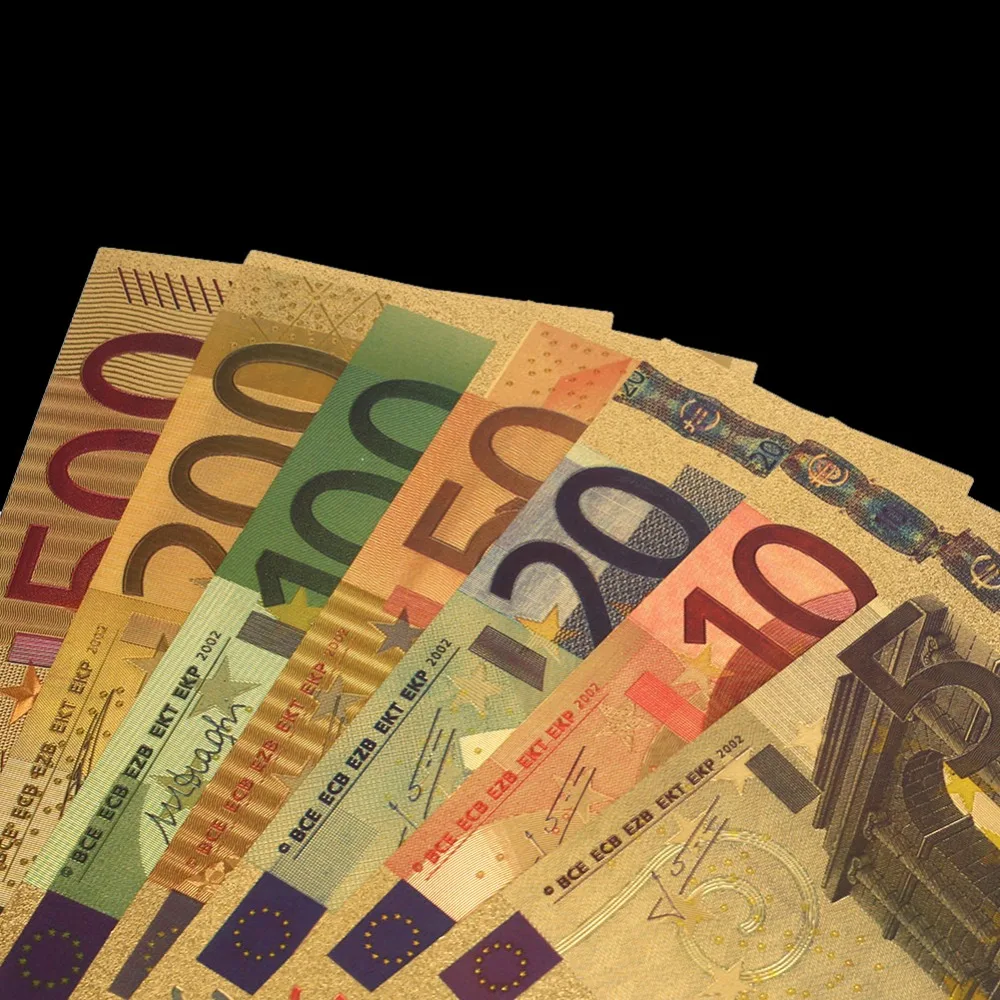 7 шт./компл. Цвет Банкноты евро комплекты 5 10 20 50 100 200 500 EUR 24K Золотая фольга банкнот памятная монета домашние декорации купюр