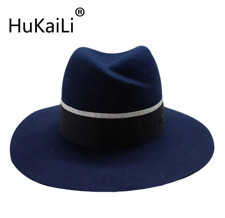Модная фетра m Темно синяя шерсть tyranids fedoras черная лента женская шляпа|female hat|fedora
