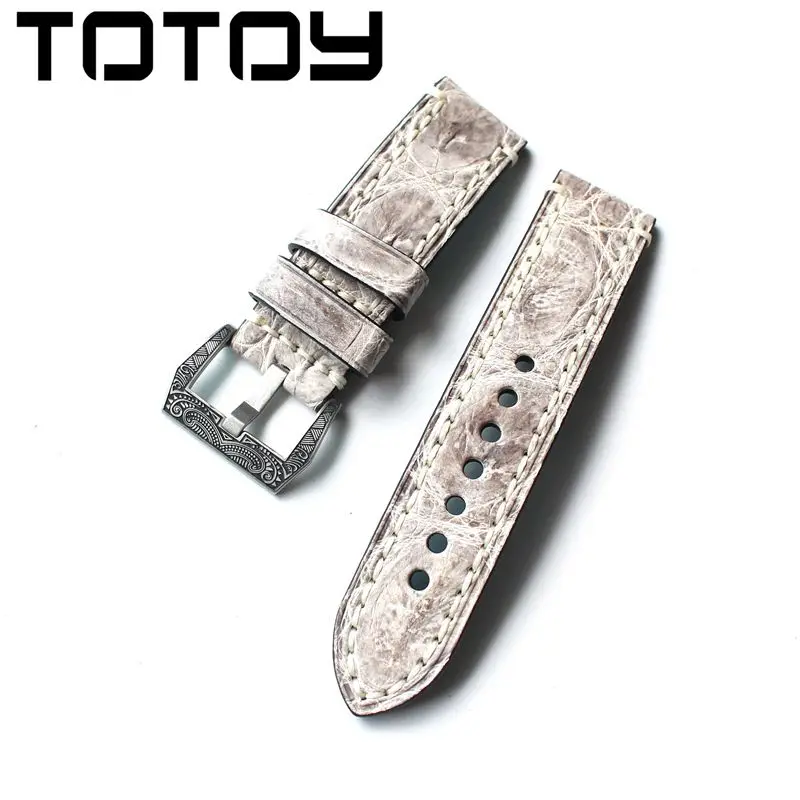 

TOTOY Handmade Nile Crocodile Leather Watchbands, Himalayan White Men's Leather Watchbands, 20MM 22MM 24MM Retro Style
