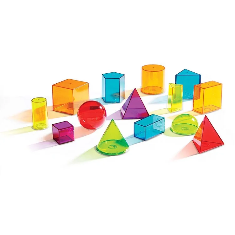 

Child Educational Toy Montessori Geometric Solid Transparent Rainbow Color Math Learning Tool Set 14pieces Inside