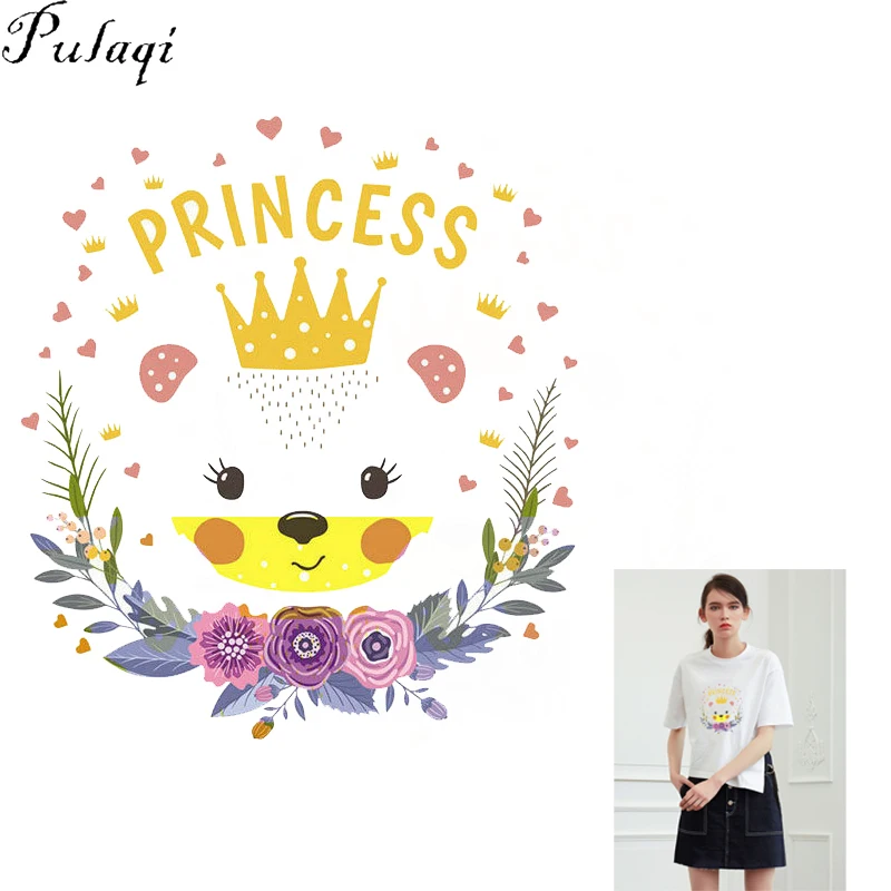 

Pulaqi Princess Bear Iron-On Transfers Vinyl For Clothing DIY Wreath Patches Heat Thermal Transfer Parch Accessories E