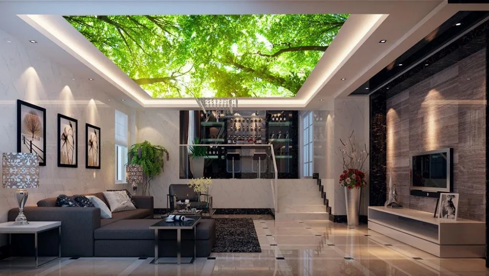Индивидуальные 3d потолочные фрески обои солнечное дерево зеленые 3d обои для потолка фотообои для гостиной 3d потолок