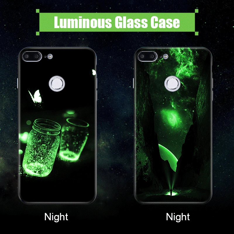 Luminous Glass Phone Case On For Huawei Mate 10 20 Lite P Smart P20 P10 Lite Nova 3 7S 7C Honor 7A 9 Lite 10 8X Play Back Cover