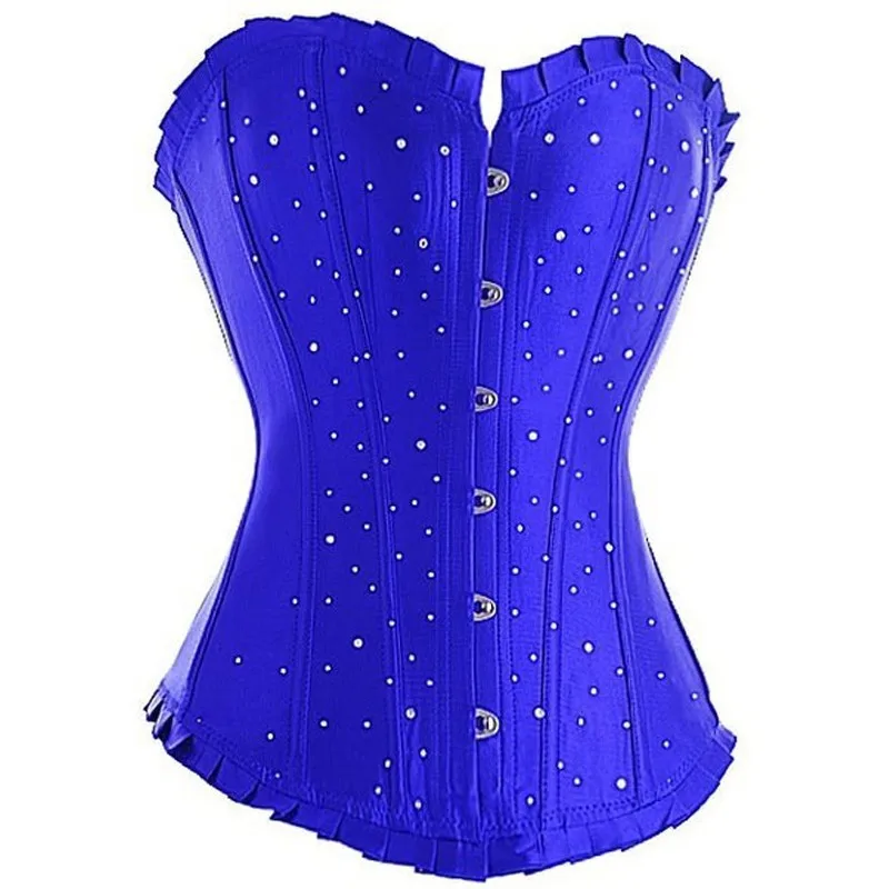 2018 Luxury Satin Corset and Bustiers Black Blue Red Purple Polka Dot Overbust Gorset Slimming Waist Cincher Plus Size 6XL (2)