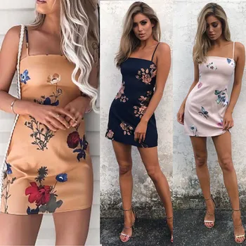 

New Sexy Women Summer Short Mini Dress Evening Party Hot Clothes Dress Summer Lace Up Floral Printing Beach Dresses Sundress