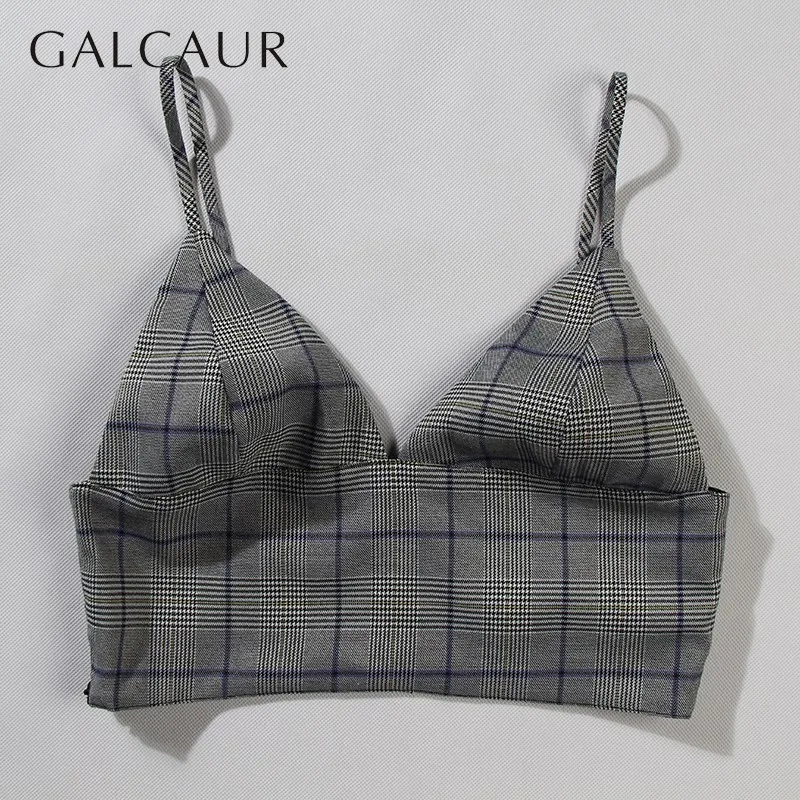 Женский топ на бретельках GALCAUR клетчатый укороченный разных цветов новинка