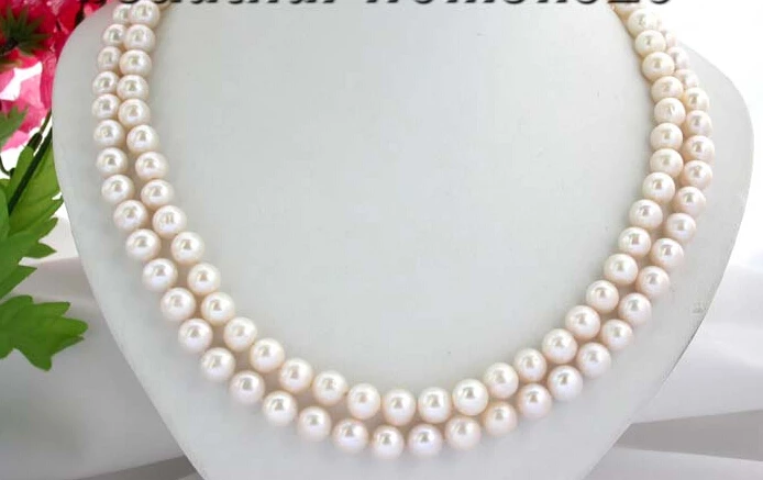 

z361 2strands 21" 10mm white round freshwater pearl Necklace hope pearl clasp