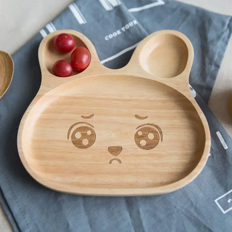 Kitchen Table Decor Accessories Wooden Cartoon Rabbit Bunny Face Pattern Food Tray Children Cute Animals Snack Dish for Kids