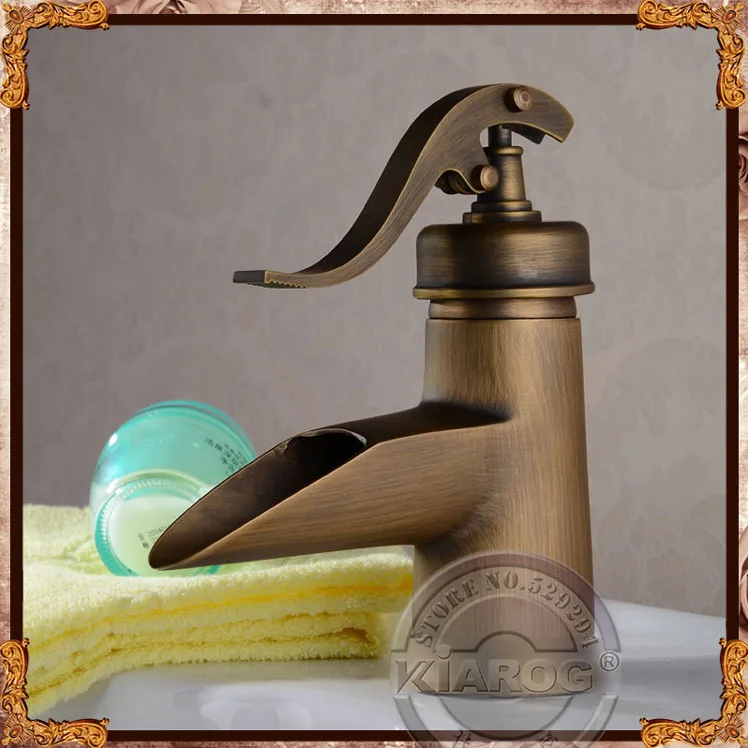 Unique design vintage antique brass waterfall Bathroom basin faucet