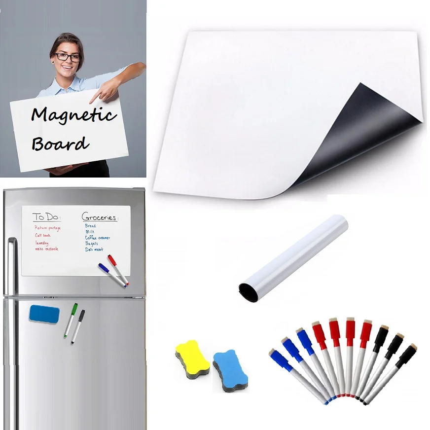 

Soft Vinyl Flexible Fridge Magnets Whiteboard Pens Drawing Message Board Magnetic Refrigerator Memo Pad Kitchen Office Notepad