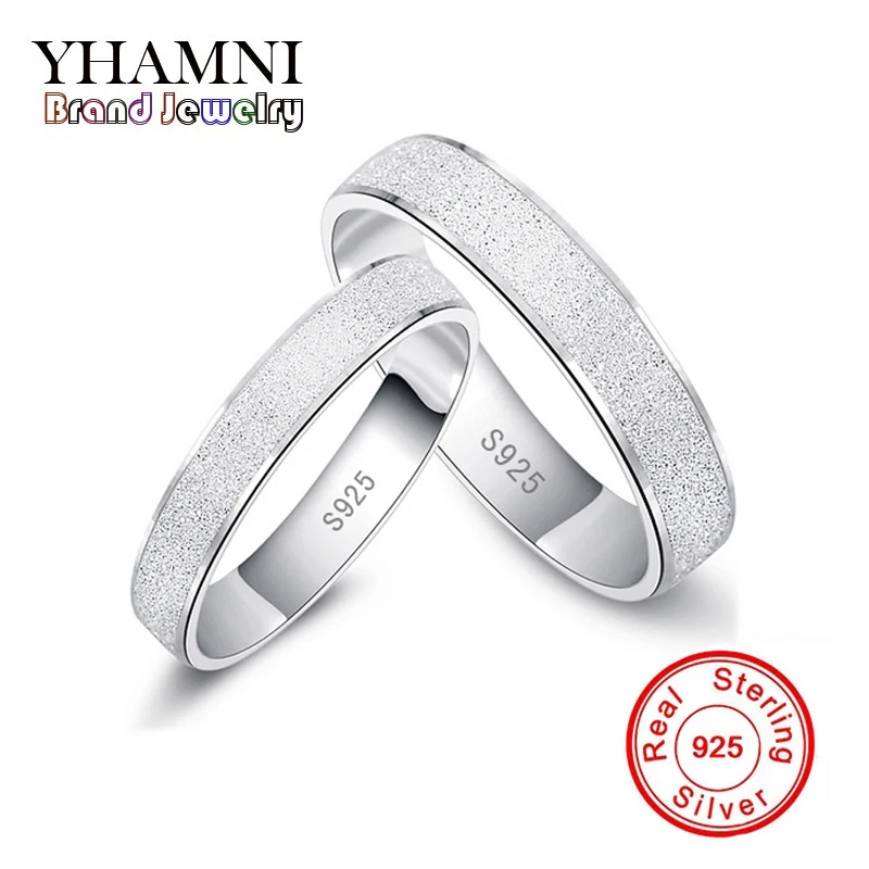 YHAMNI Fashion Frosted Couple Rings Real 925 Sterling Silver Wedding Rings for Women and Men 1 Pair Engagement Ring Set Jewelry