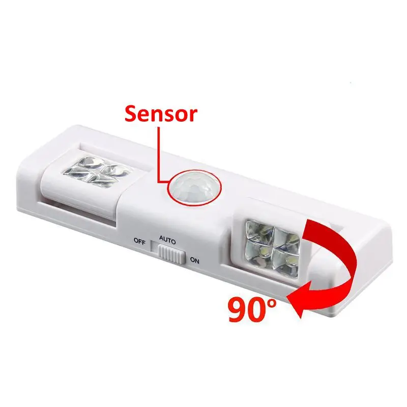  90 Degree 8 LED Night Light PIR Motion Sensor Light Night Lamp Under Cabinet Light Battery Power Fo - 32974610633
